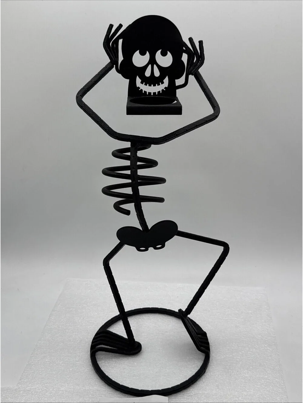 Vintage PartyLite Mr Bones Skeleton 15.25” Black Wrought Iron Votive Holder